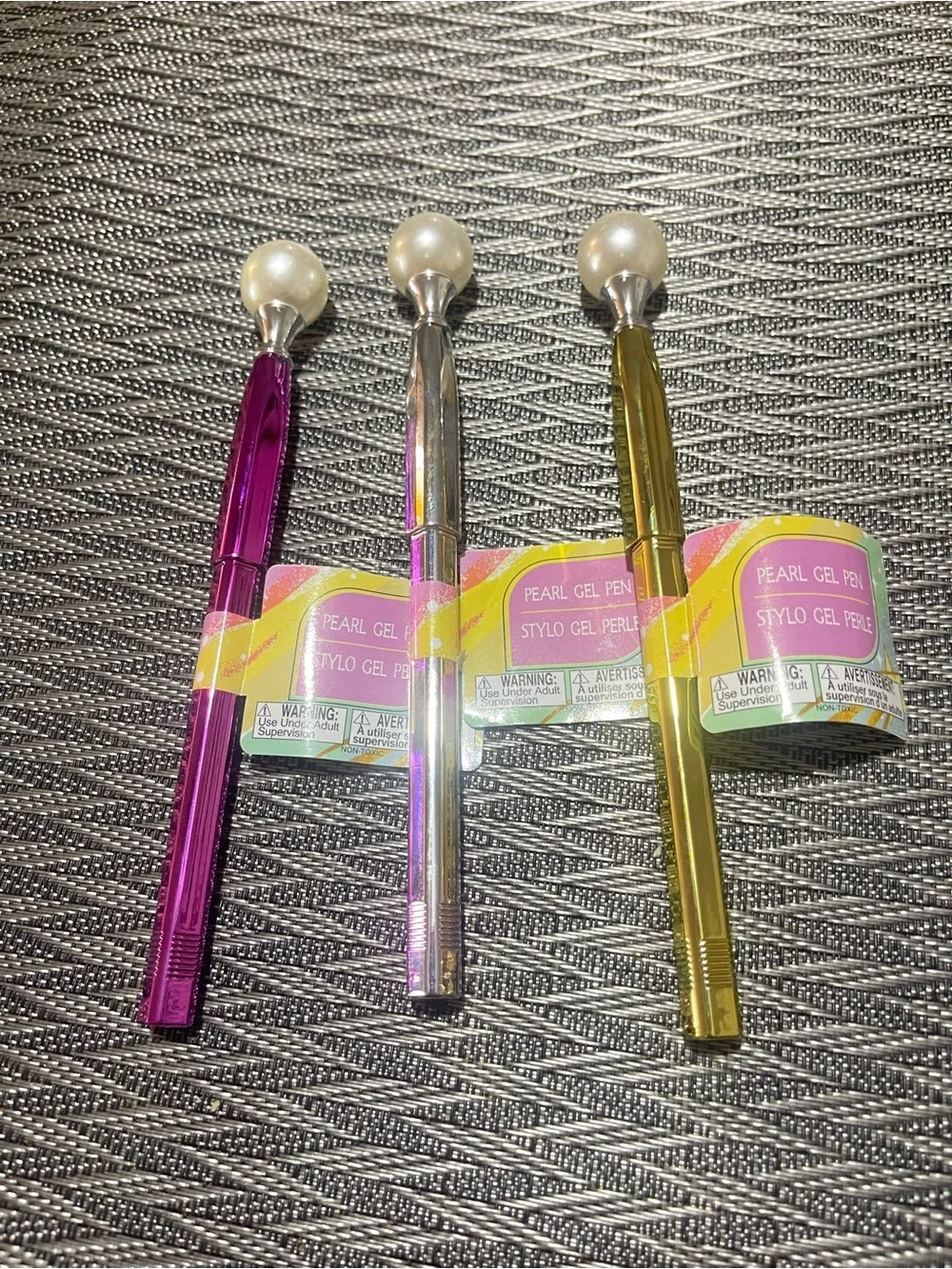 Pearl-Topped Gel Pen Set — Pink, Silver & Gold Party Favor Pack